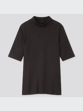 WOMEN'S 1*1 RIBBED COTTON HIGH NECK HALF SLEEVE T-SHIRT UNIQLO PH