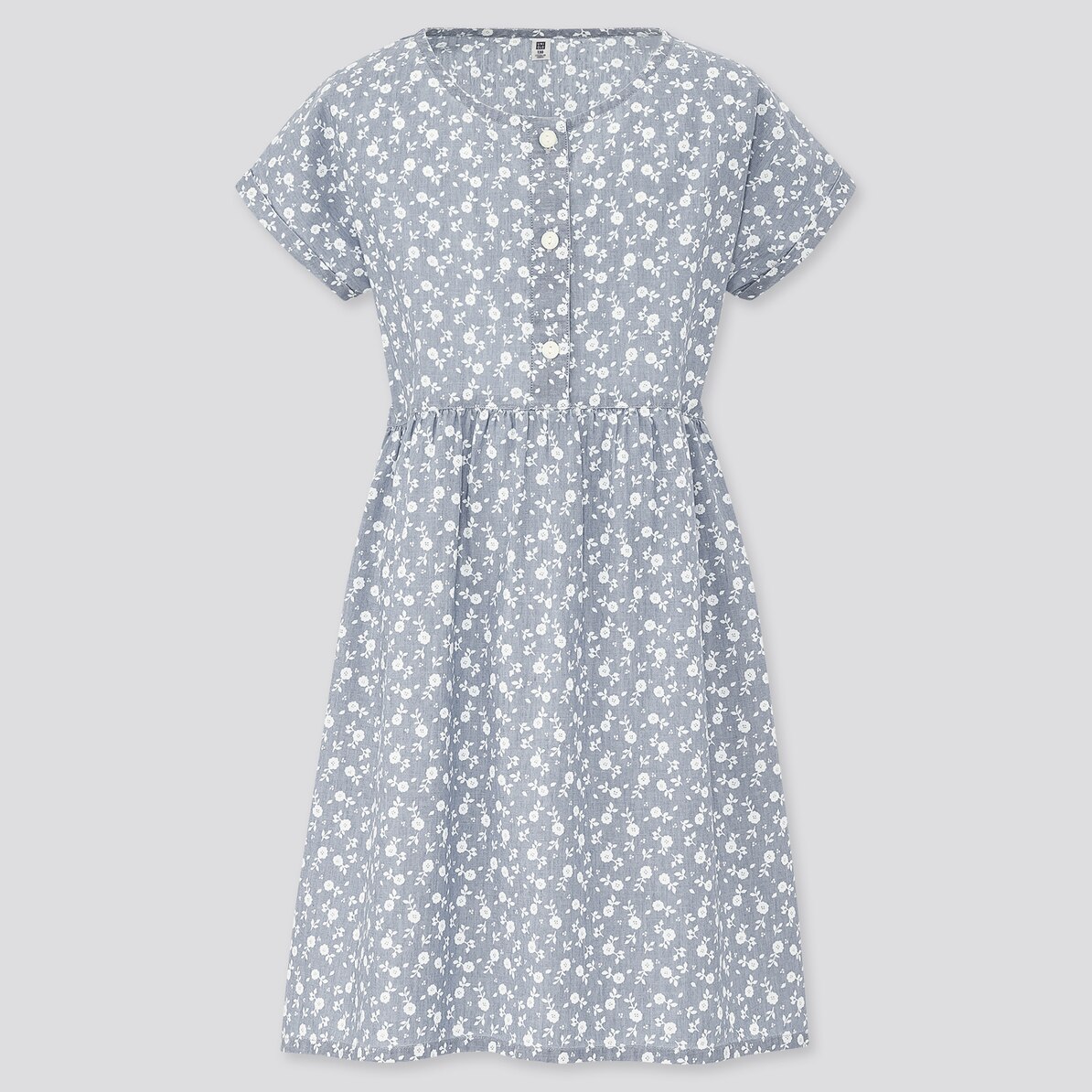 Girls プリントシャンブレーワンピース フラワー 半袖 Kids ユニクロ