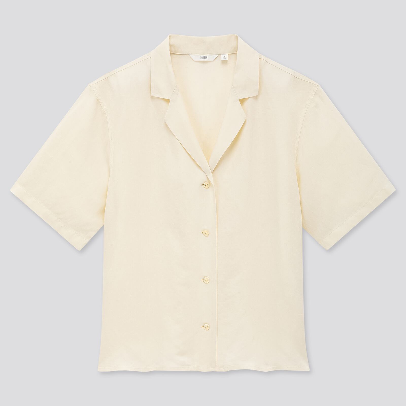 Uniqlo Women Linen Blend Open Collar Short Sleeve Shirt