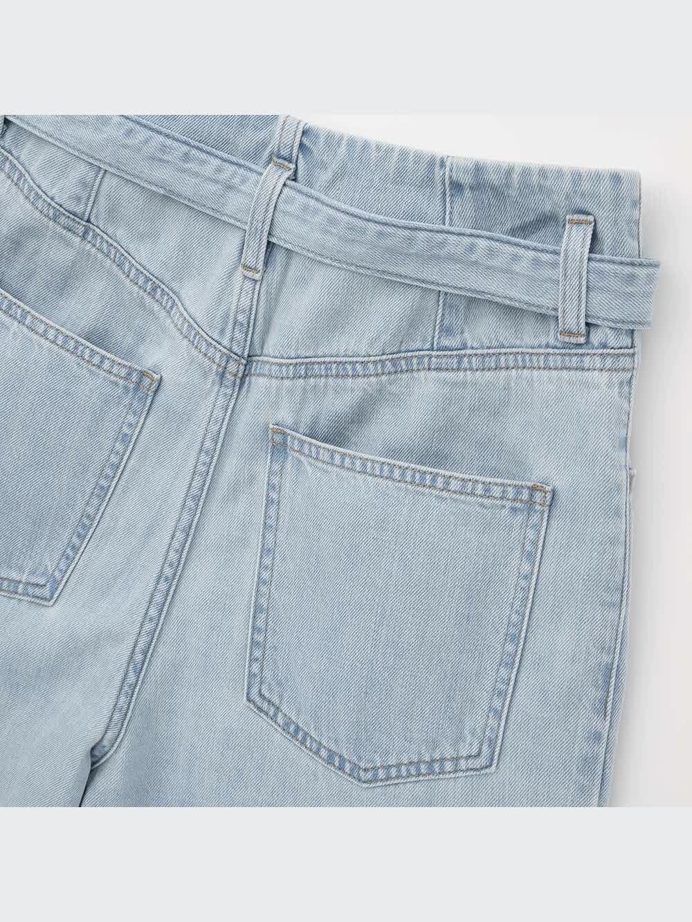 今質問してる方でしめきります！ ユニクロ公式 | ベルテッドプリーツジーンズ（丈長め82cm）