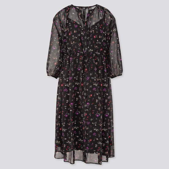 Joy Of Printシフォンワンピース 7分袖 Women ユニクロ