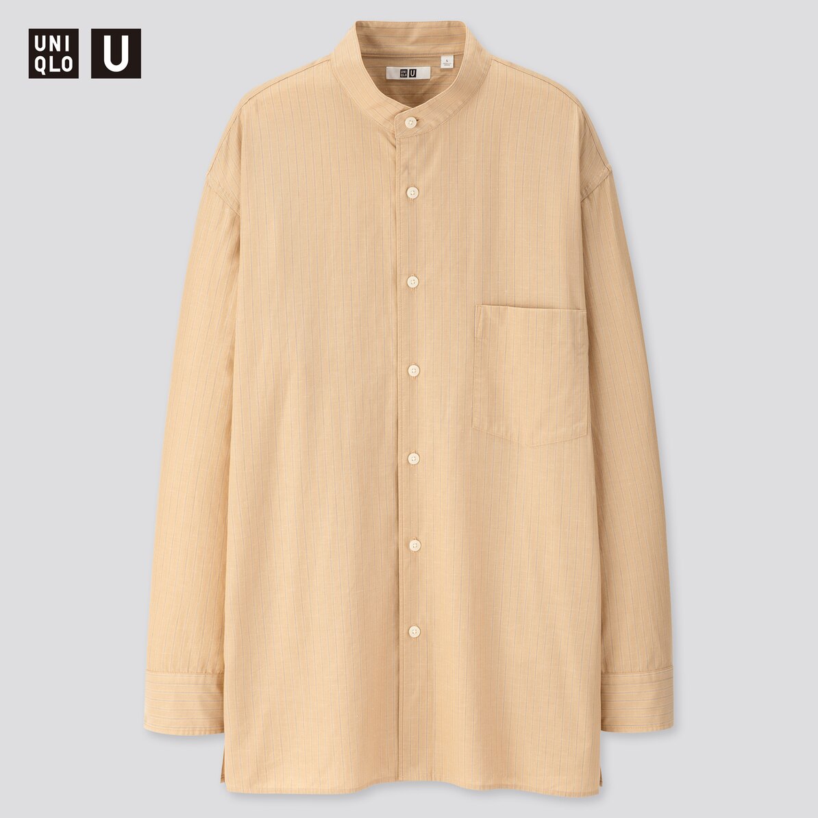 ストライプスタンドカラーシャツ 長袖 Men ユニクロ