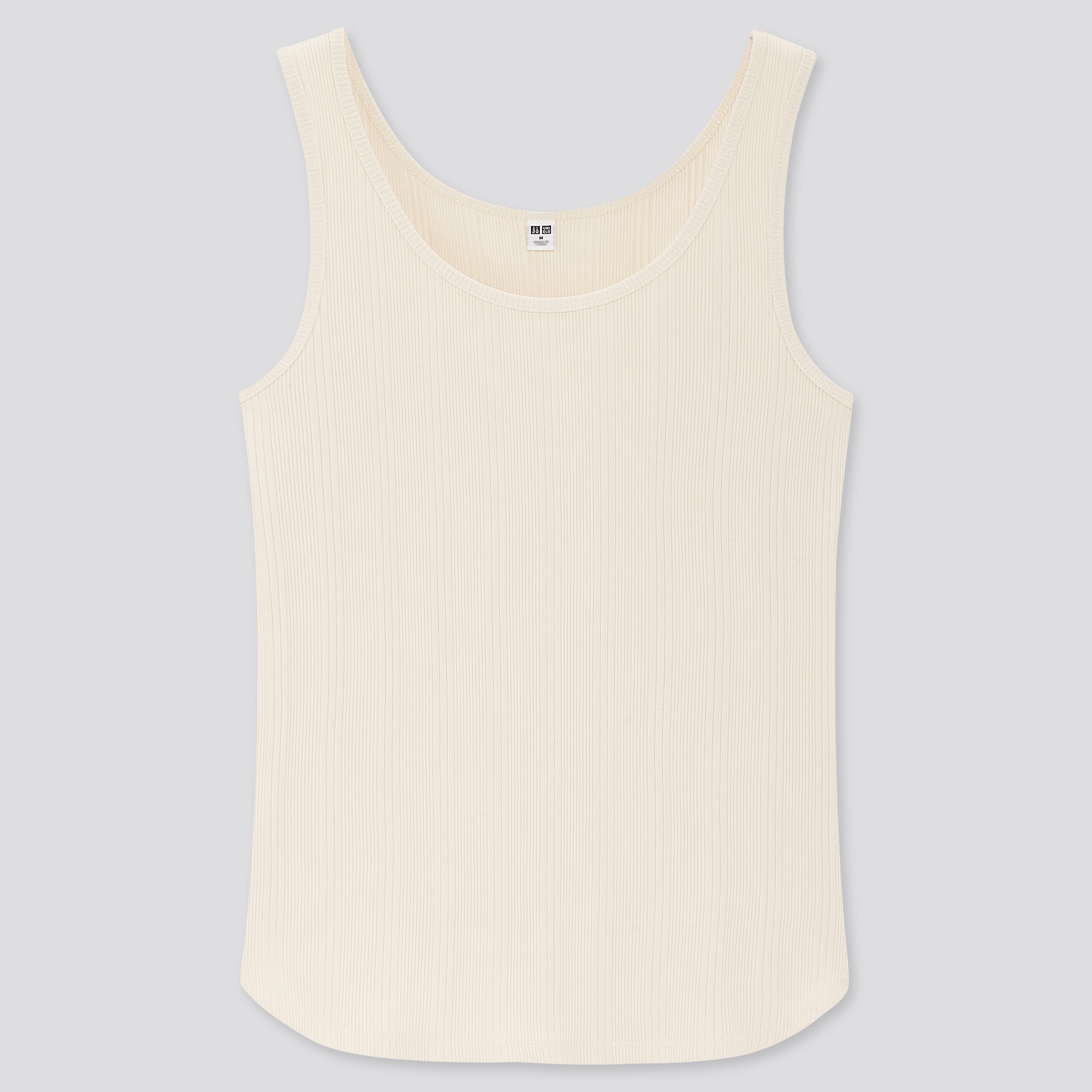 Fitted cream ribbed tank top with a scoop neckline