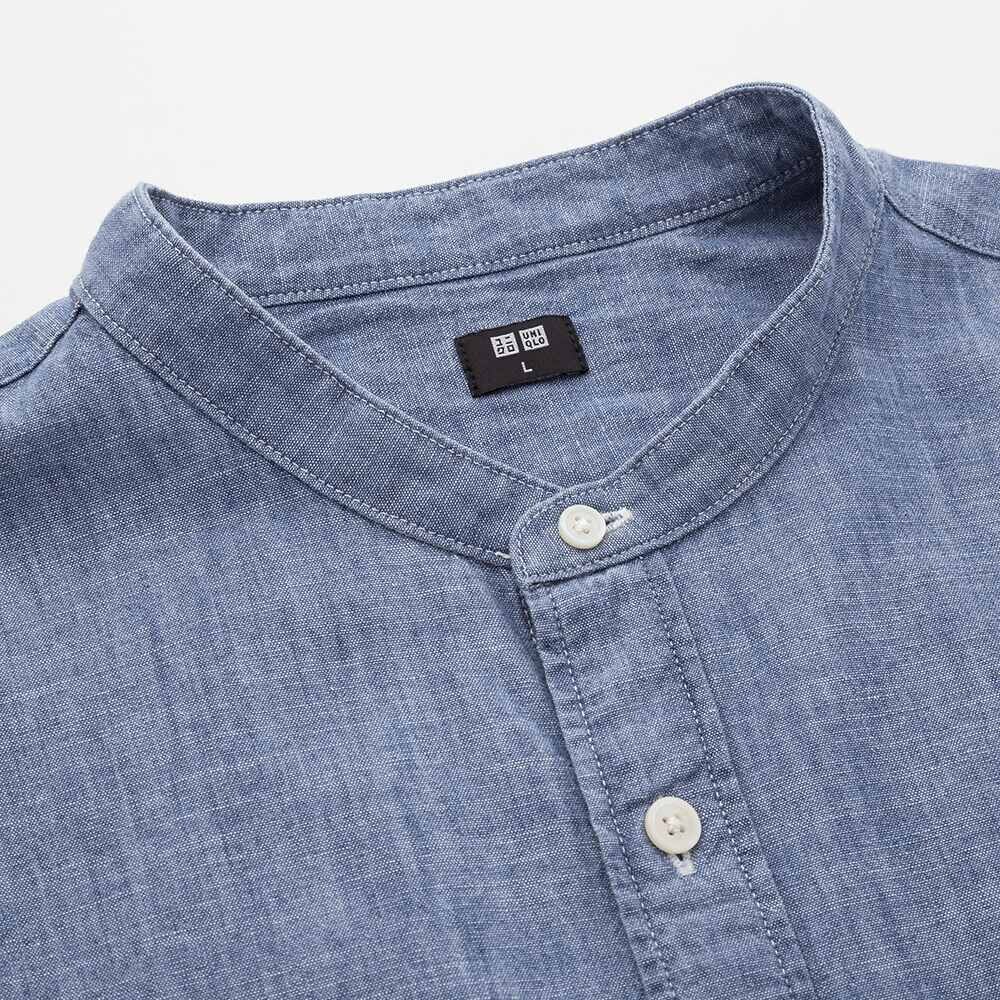 シャンブレースタンドカラーシャツ 長袖 Men ユニクロ