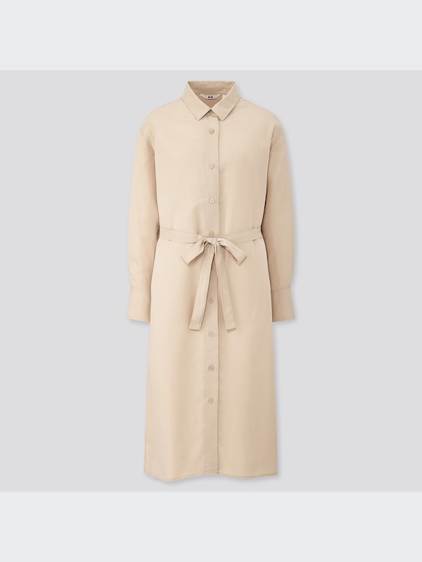 ベルテッドロングシャツワンピース（長袖）