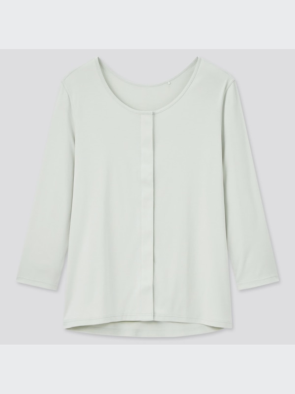 コットン前あきUネックTシャツ（8分袖）