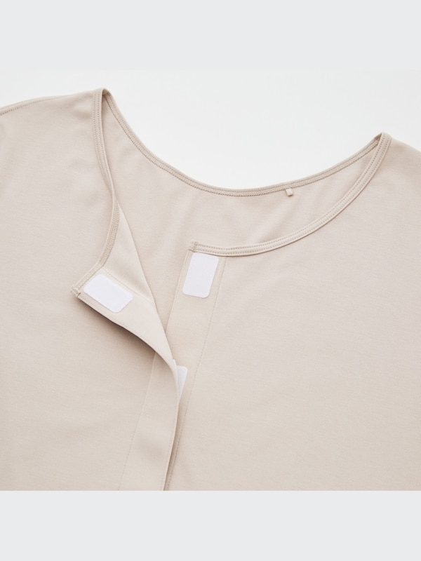 コットン前あきUネックTシャツ（8分袖）