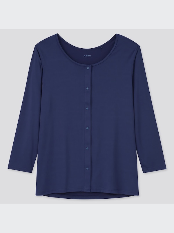 エアリズム前あきUネックTシャツ（8分袖）