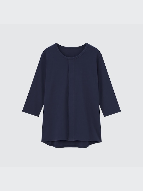 コットン前あきクルーネックTシャツ/8分袖