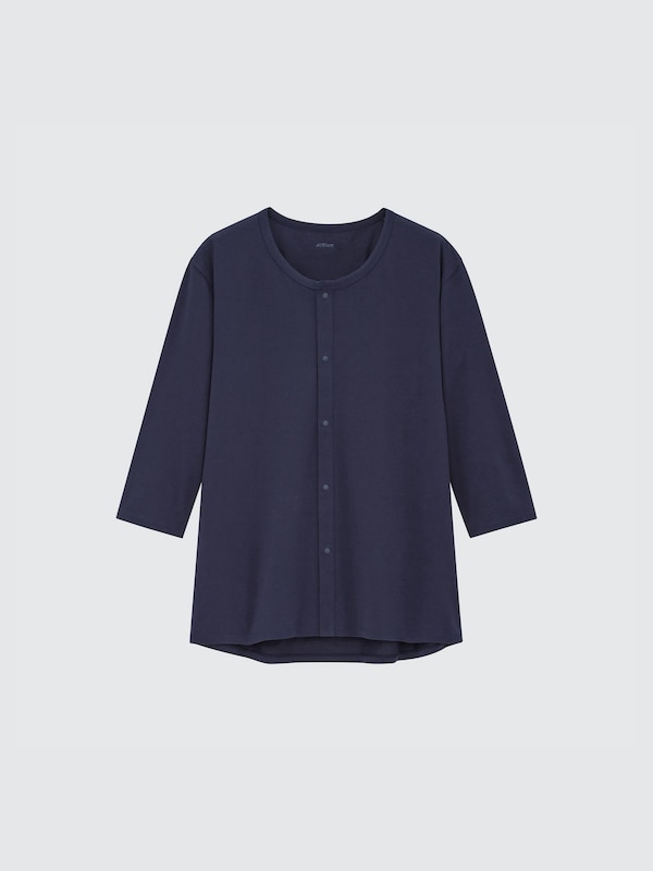 エアリズム前あきクルーネックTシャツ/8分袖