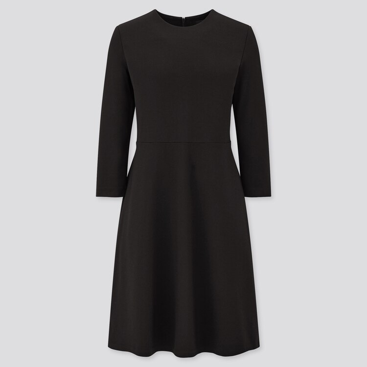 ユニクロ公式 ポンチフレアワンピース 7分袖