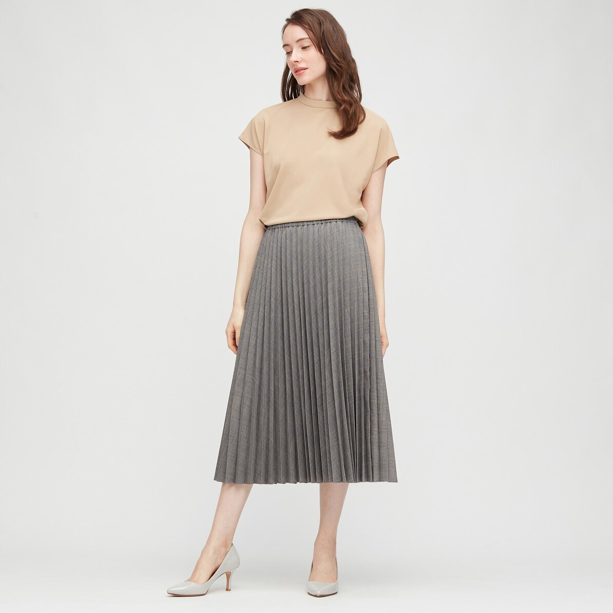 アコーディオンプリーツロングスカート グレンチェック 丈短め73 77cm Women ユニクロ