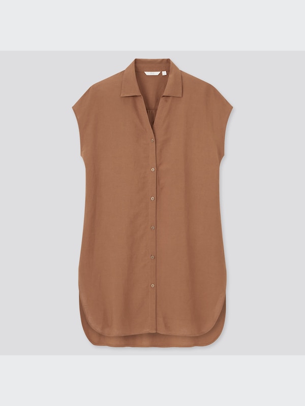リネンブレンドロングシャツ（半袖）