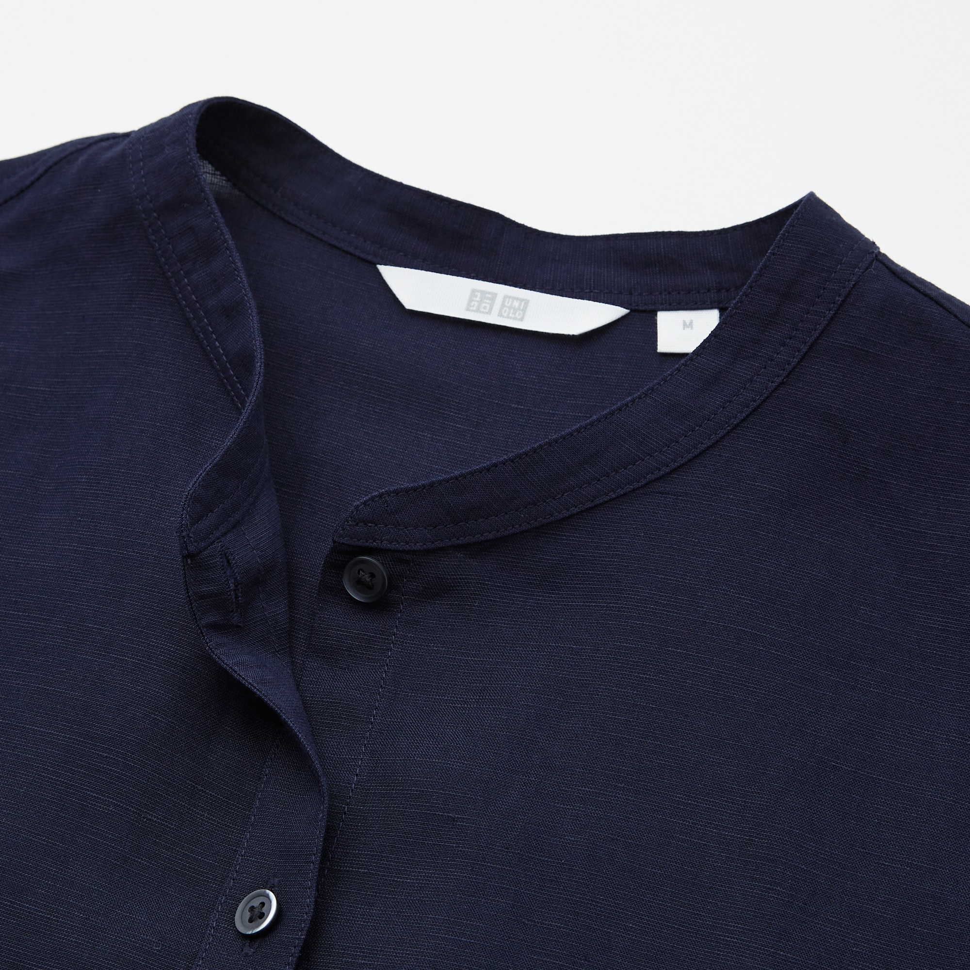 新品 UNIQLO リネンコットン スタンドカラーシャツ 長袖 シャツ メンズ XL ネイビー 紺色 春夏物 麻 綿 マオカラー ユニクロ  バンドカラー メンズ UNIQLOスタンドカラーシャツ
