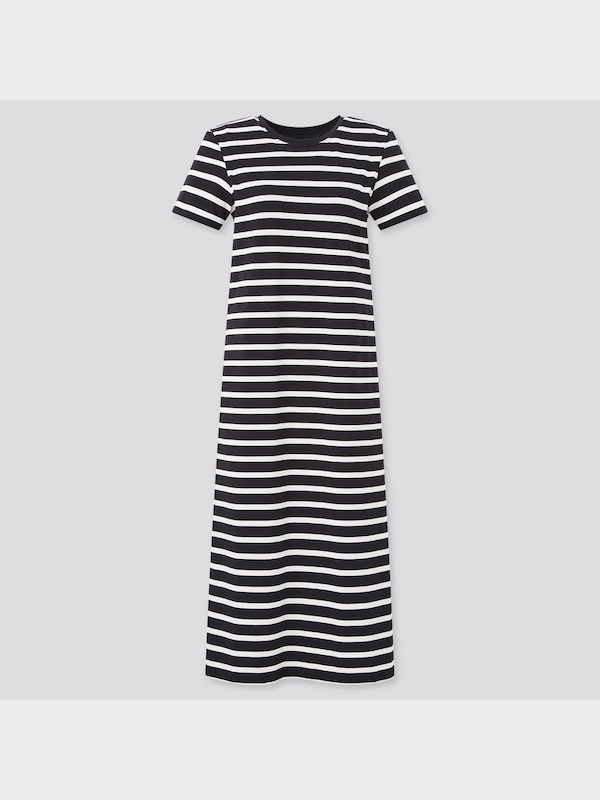 エアリズムコットンロングブラワンピース（半袖・ボーダー）