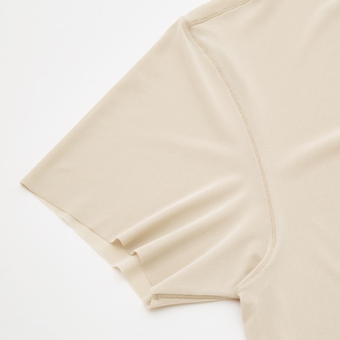 Uniqlo AIRism Micro Mesh V-Neck Short Sleeve T-Shirt In Beige