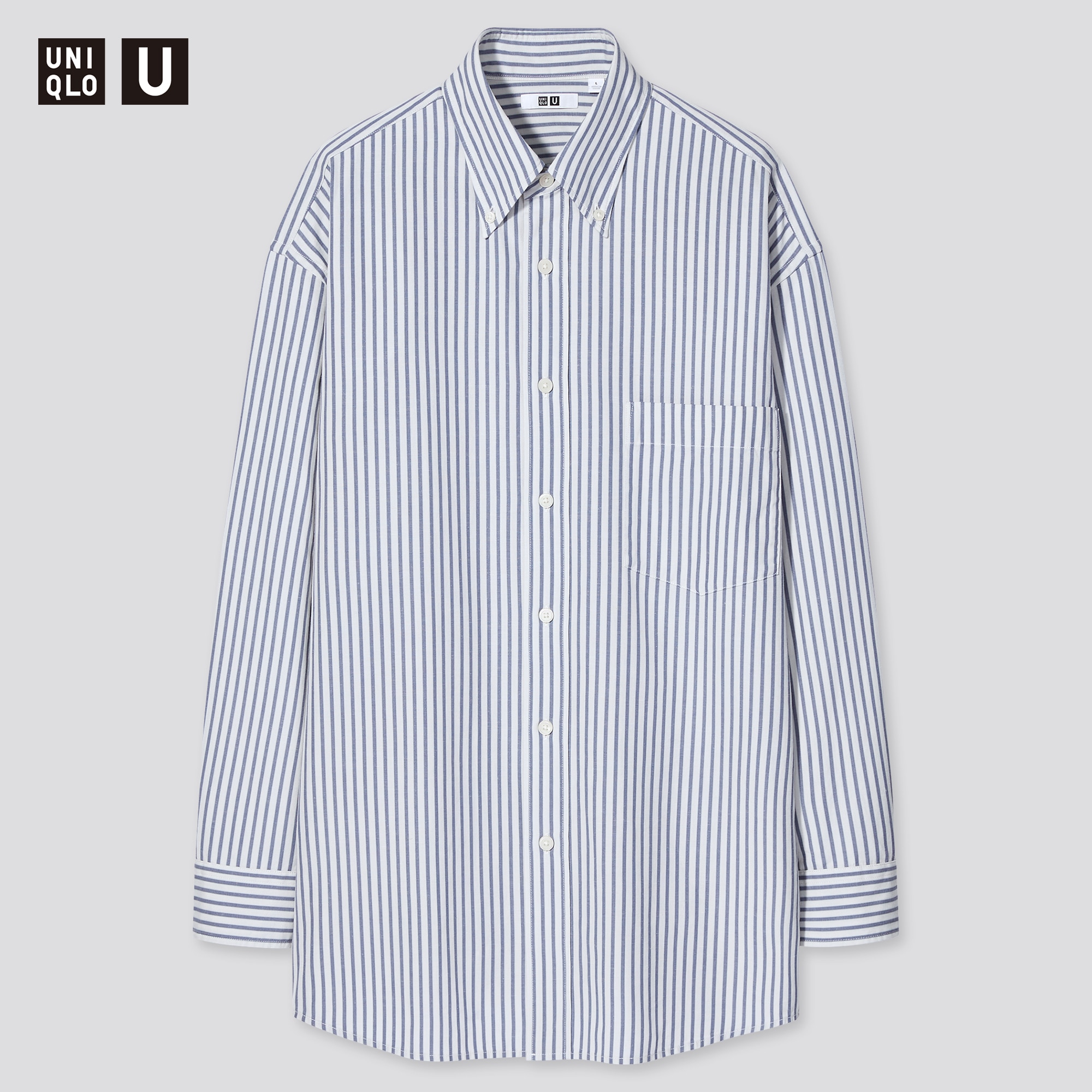 「ワイドフィットストライプシャツ（ボタンダウンカラー・長袖）、ウールスリムフィットパンツ」の着用コーディネート| ユニクロ