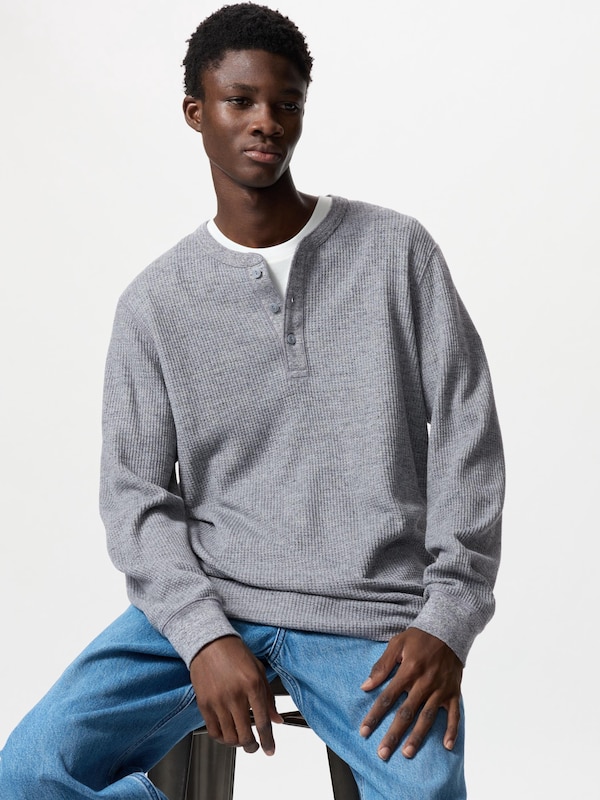 ワッフルヘンリーネックTシャツ