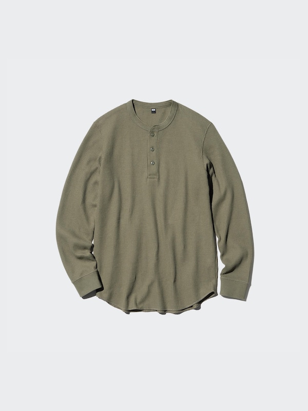 ワッフルヘンリーネックTシャツ