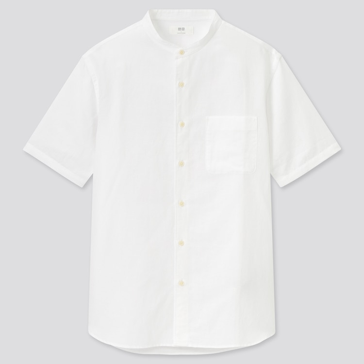 ユニクロ公式 リネンコットンスタンドカラーシャツ（半袖）