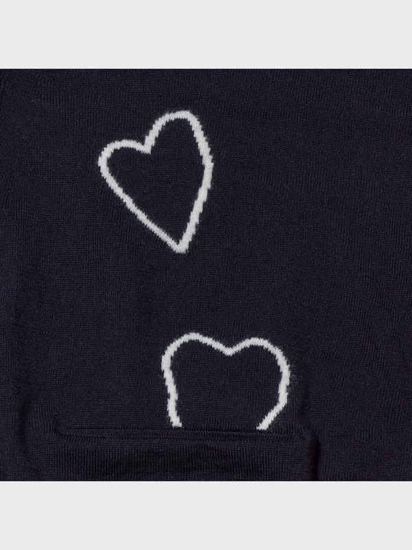 メリノブレンドVネックカーディガン（長袖・ハート）