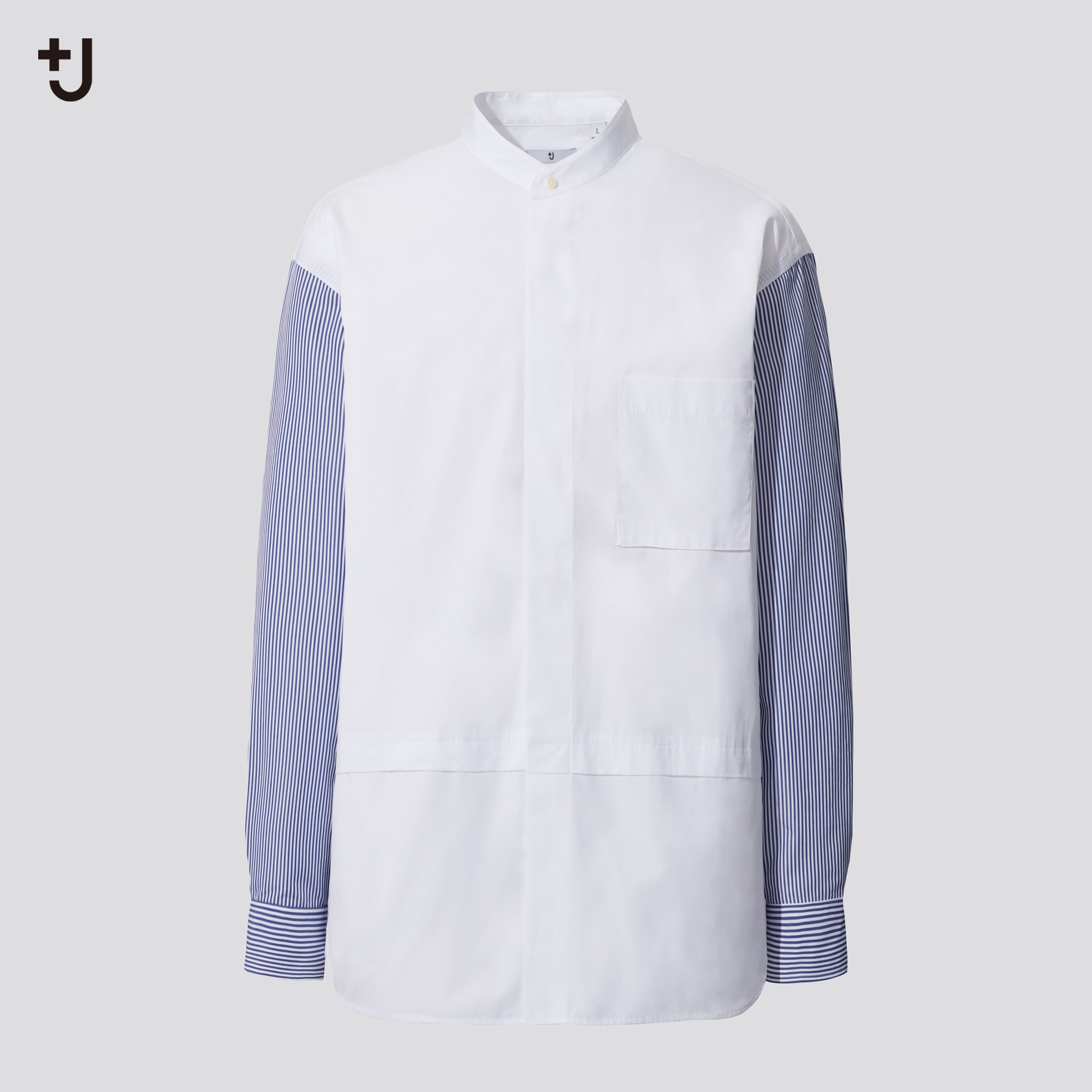 Spick\u0026Span　コットンリネンストライプオーバーサイズシャツ　水色×白