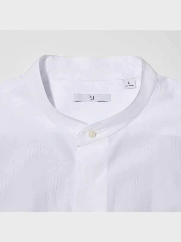 スーピマコットンオーバーサイズスタンドカラーシャツ（長袖・ストライプ）