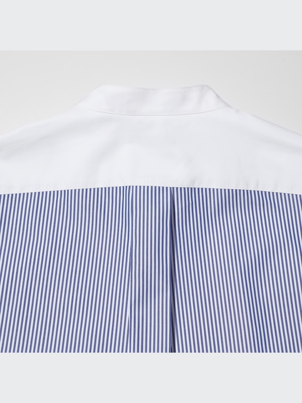 スーピマコットンオーバーサイズスタンドカラーシャツ（長袖・ストライプ）