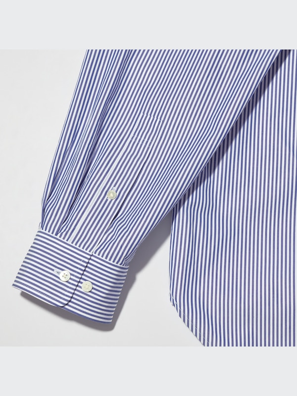 スーピマコットンオーバーサイズスタンドカラーシャツ（長袖・ストライプ）