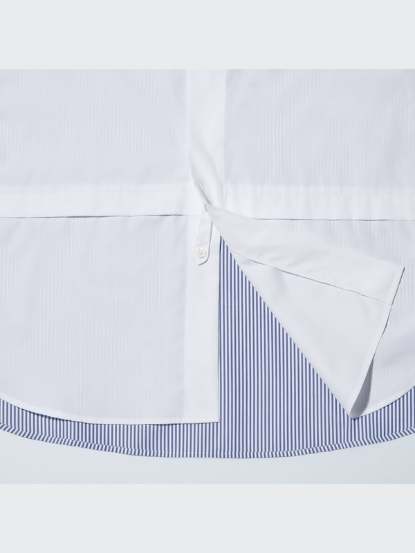 スーピマコットンオーバーサイズスタンドカラーシャツ（長袖・ストライプ）