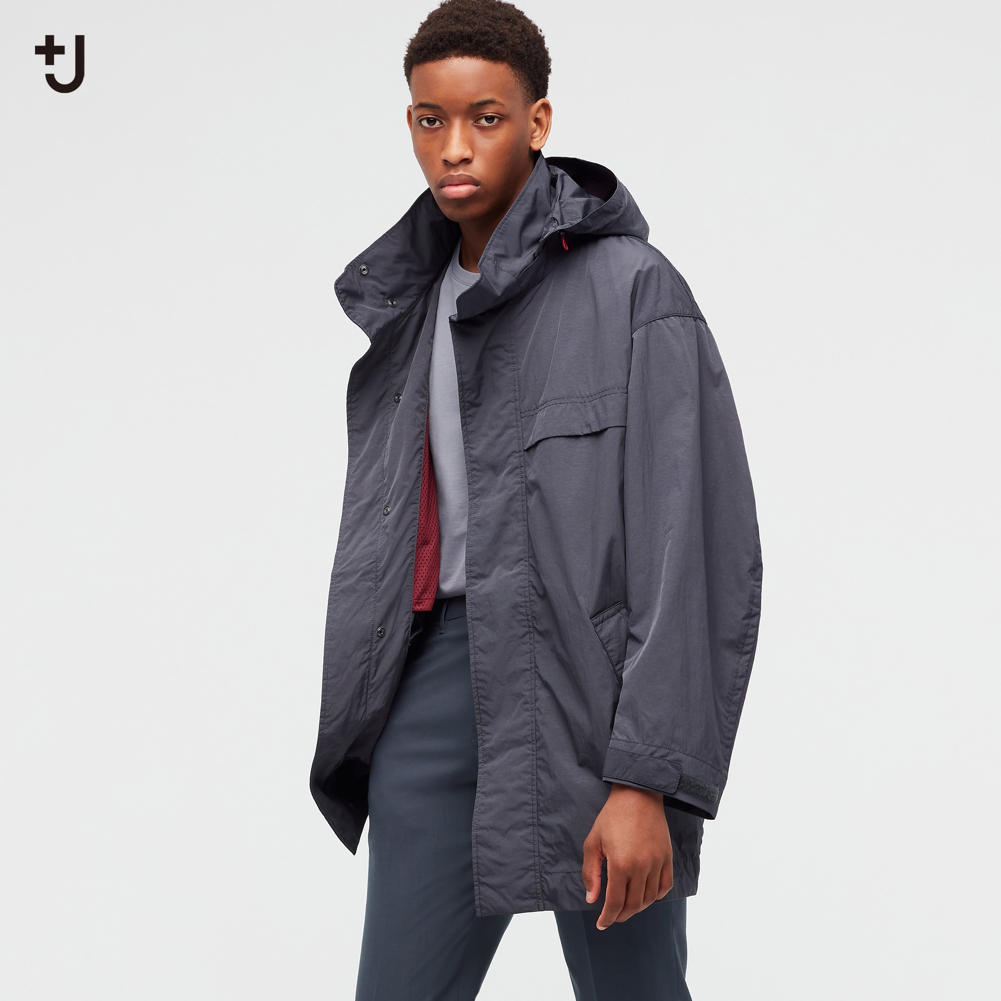 J オーバーサイズフーデッドハーフコート DARK GRAY UNIQLO