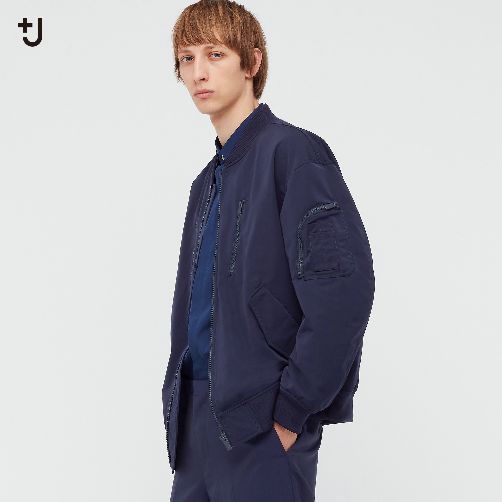 メンズUNIQLO +Ｊジルサンダー オーバーサイズブルゾン MA-1 NAVY -L ...