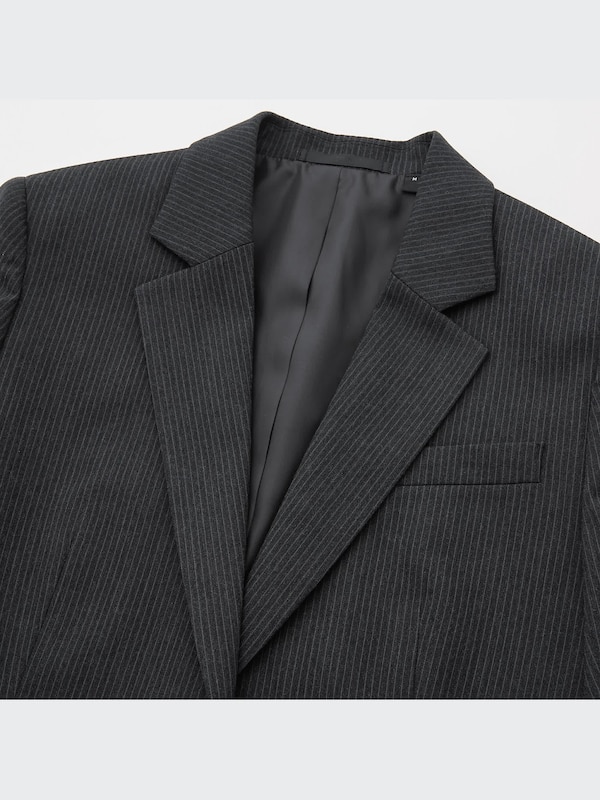 ストレッチテーラードジャケット（ストライプ・2つボタン・ミドル丈）