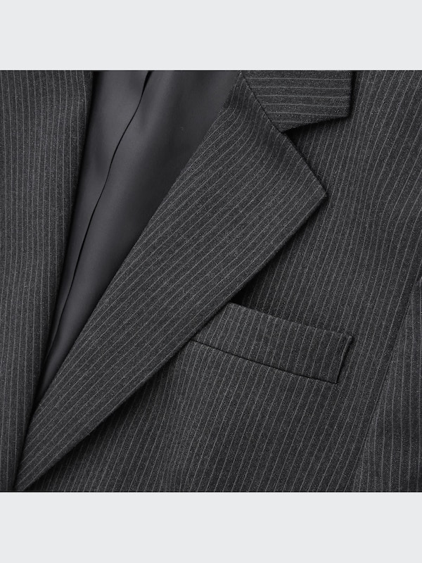 ストレッチテーラードジャケット（ストライプ・2つボタン・ミドル丈）