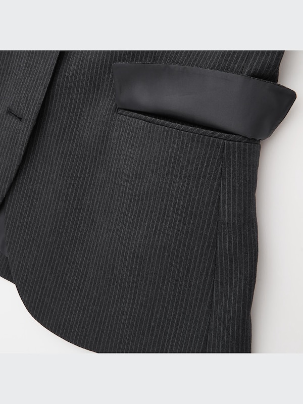 ストレッチテーラードジャケット（ストライプ・2つボタン・ミドル丈）