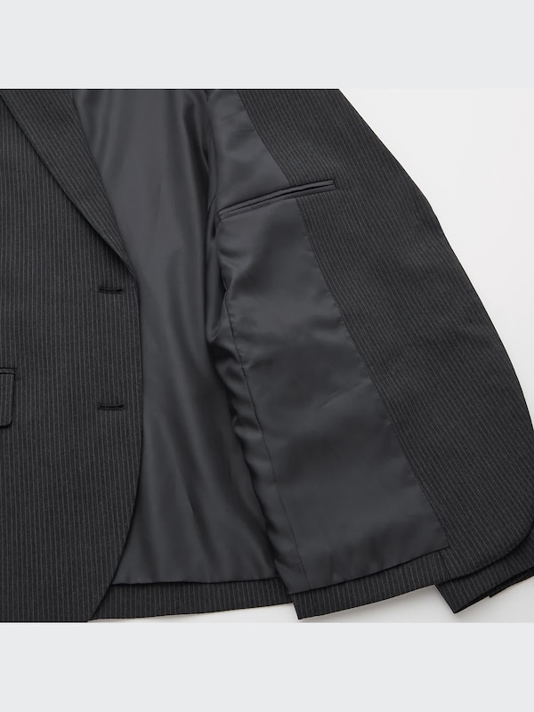 ストレッチテーラードジャケット（ストライプ・2つボタン・ミドル丈）