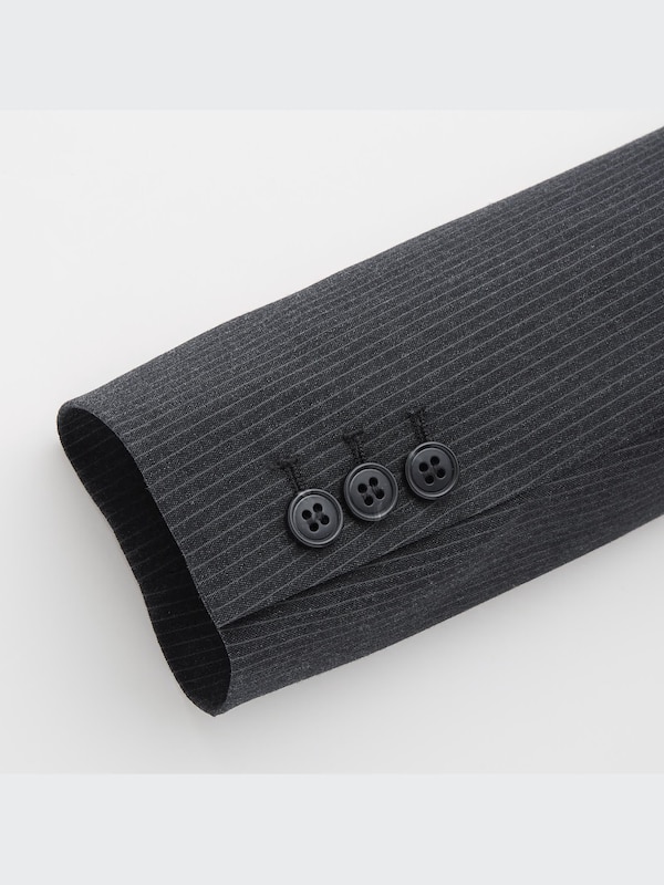 ストレッチテーラードジャケット（ストライプ・2つボタン・ミドル丈）