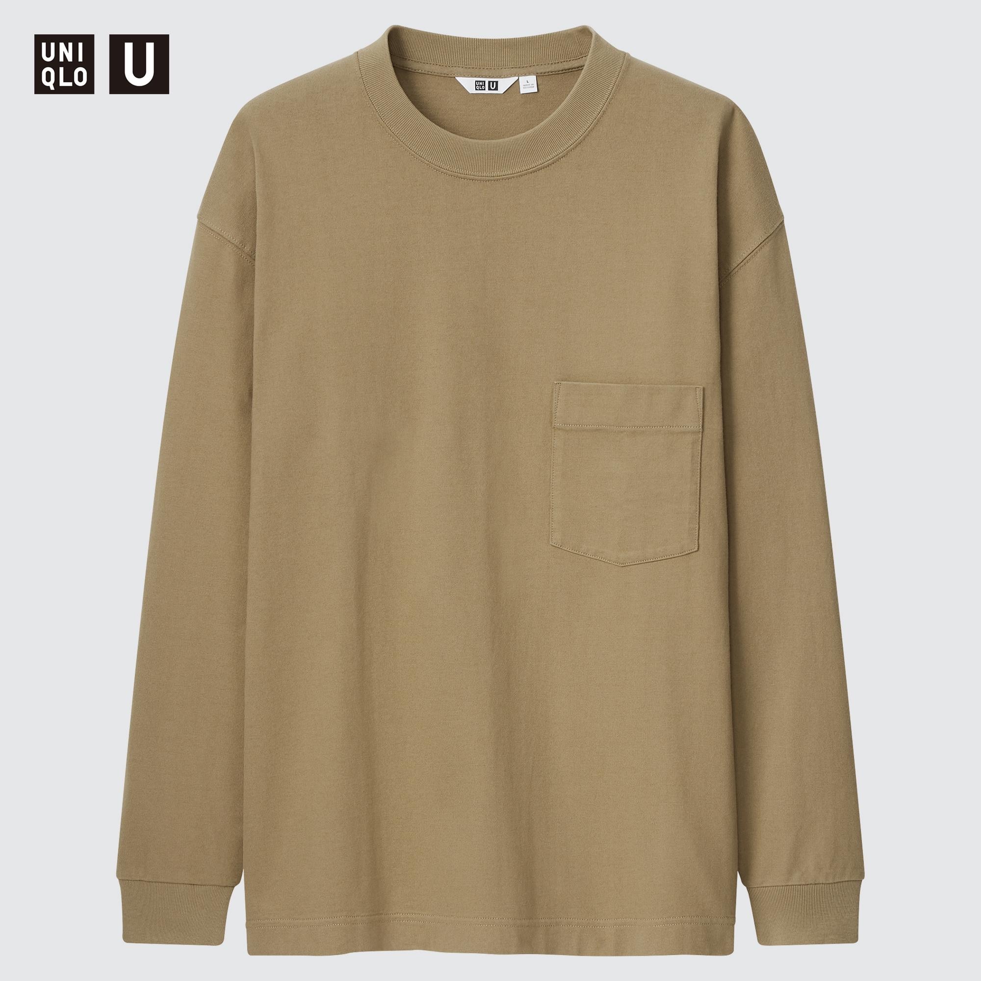 100%正規品UNIQLO クルーネックT（長袖）ブラウン Tシャツ