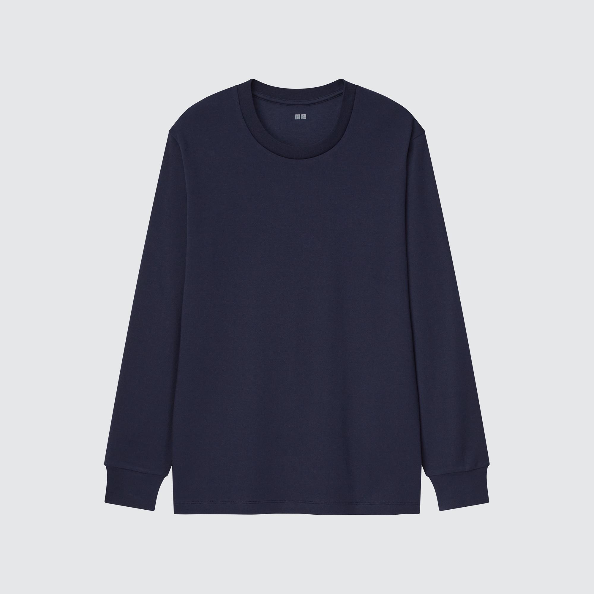 UNIQLO／ソフトタッチクルーネックＴ(長袖)／メンズ ＸＬ／ＮＡＶＹ