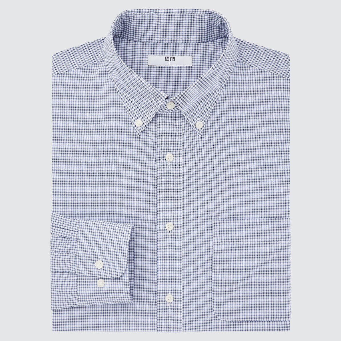 Fine cloth check shirt (long sleeves, button-down collar)