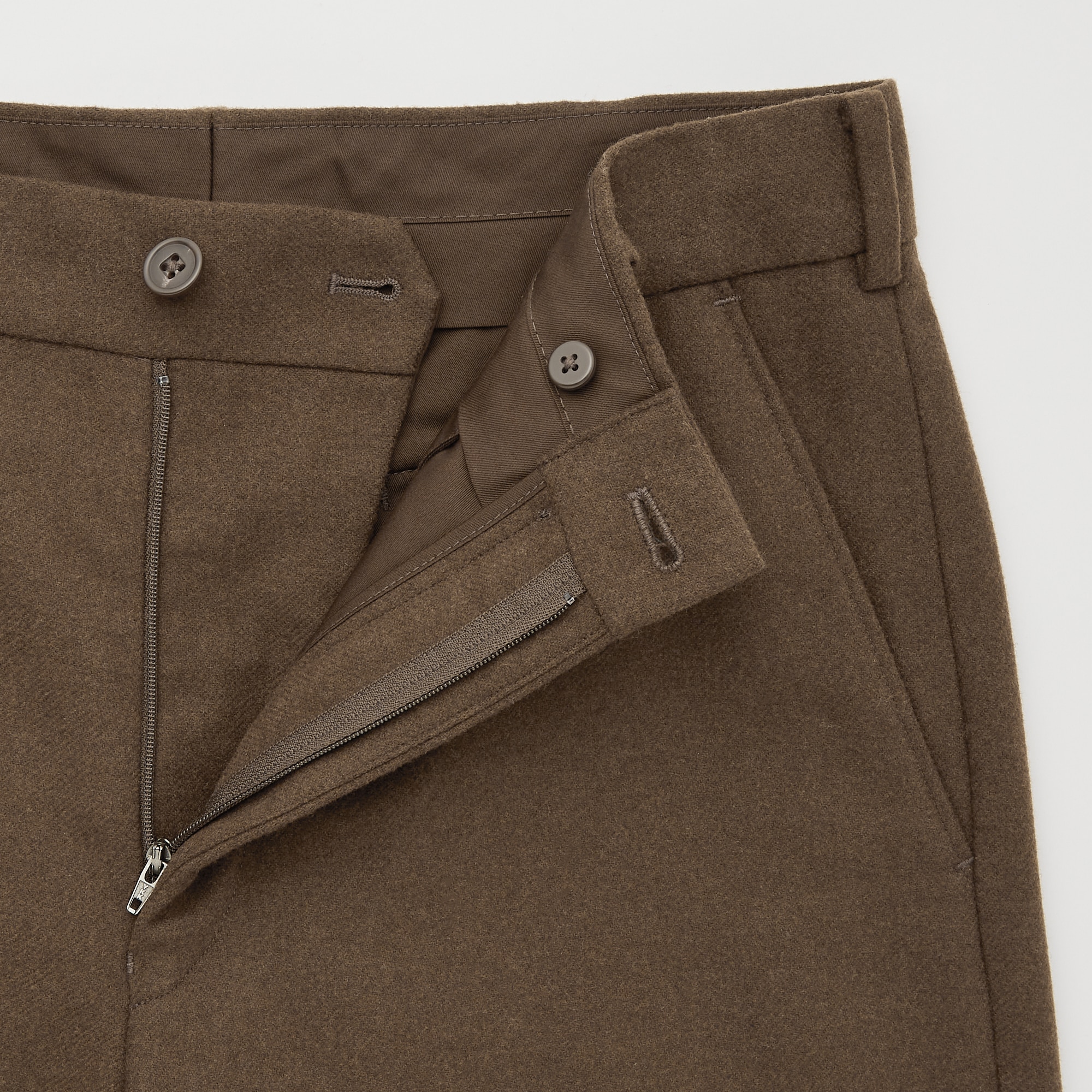 Herringbone Wool Trousers, Dark Brown Melange – SourceUnknown