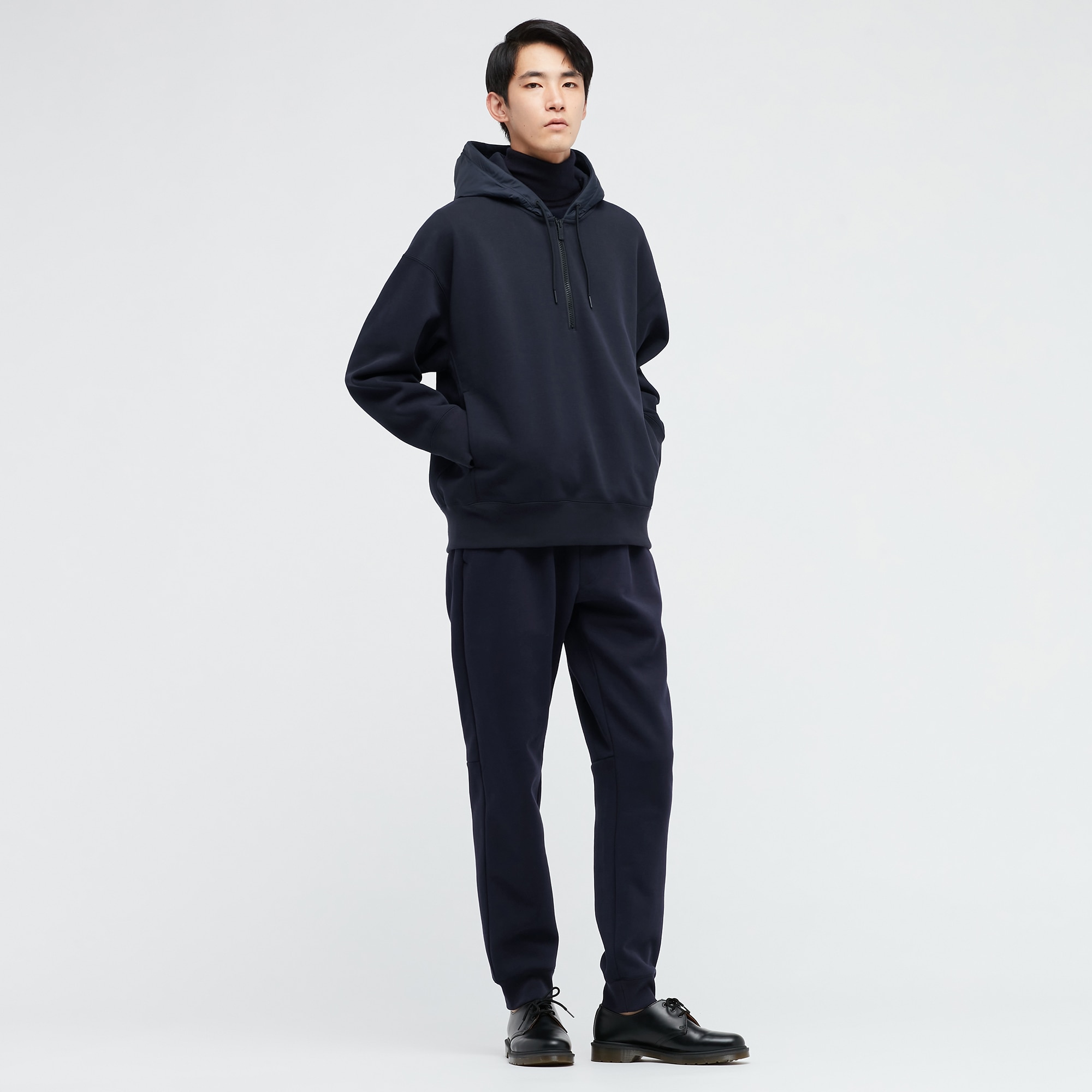 上品】 UNIQLO +J ドライスウェット ハーフジップ パーカー ブラック L