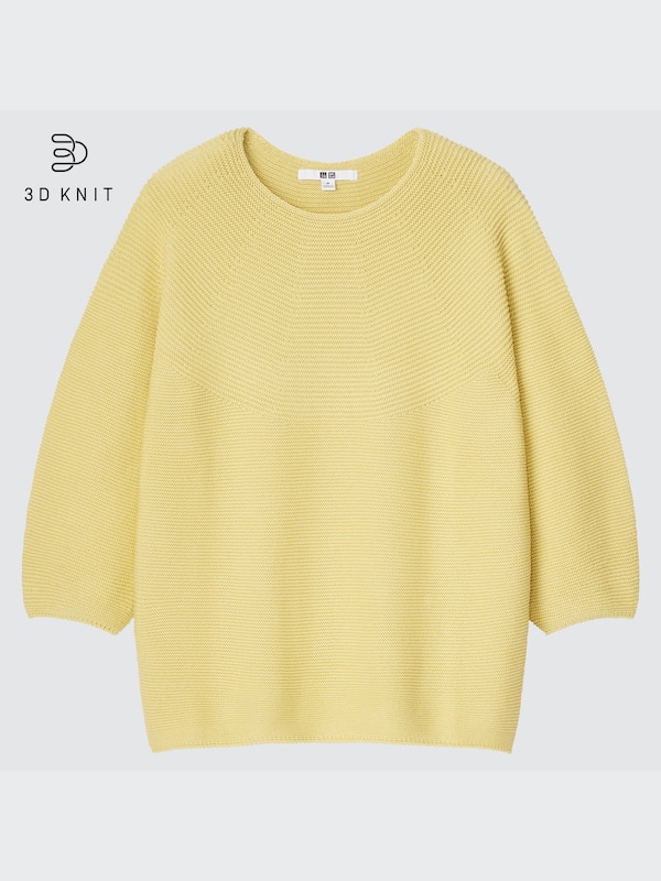 3D Knit Cotton Volume 3/4 Sleeve Sweater