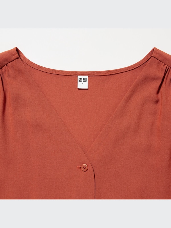 Vネックボリュームスリーブブラウス（半袖）