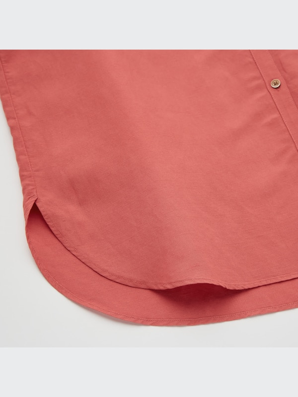 Linen Blend Band Collar 3/4 Sleeve Shirt