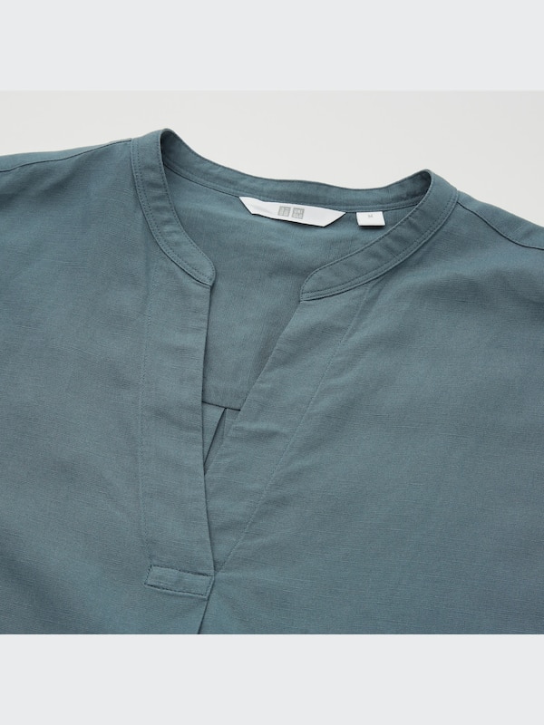 Kemeja Linen Blend Kerah Skipper 3/4