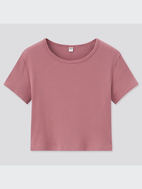 Cotton Ribbed Crew Neck Cropped T-Shirt