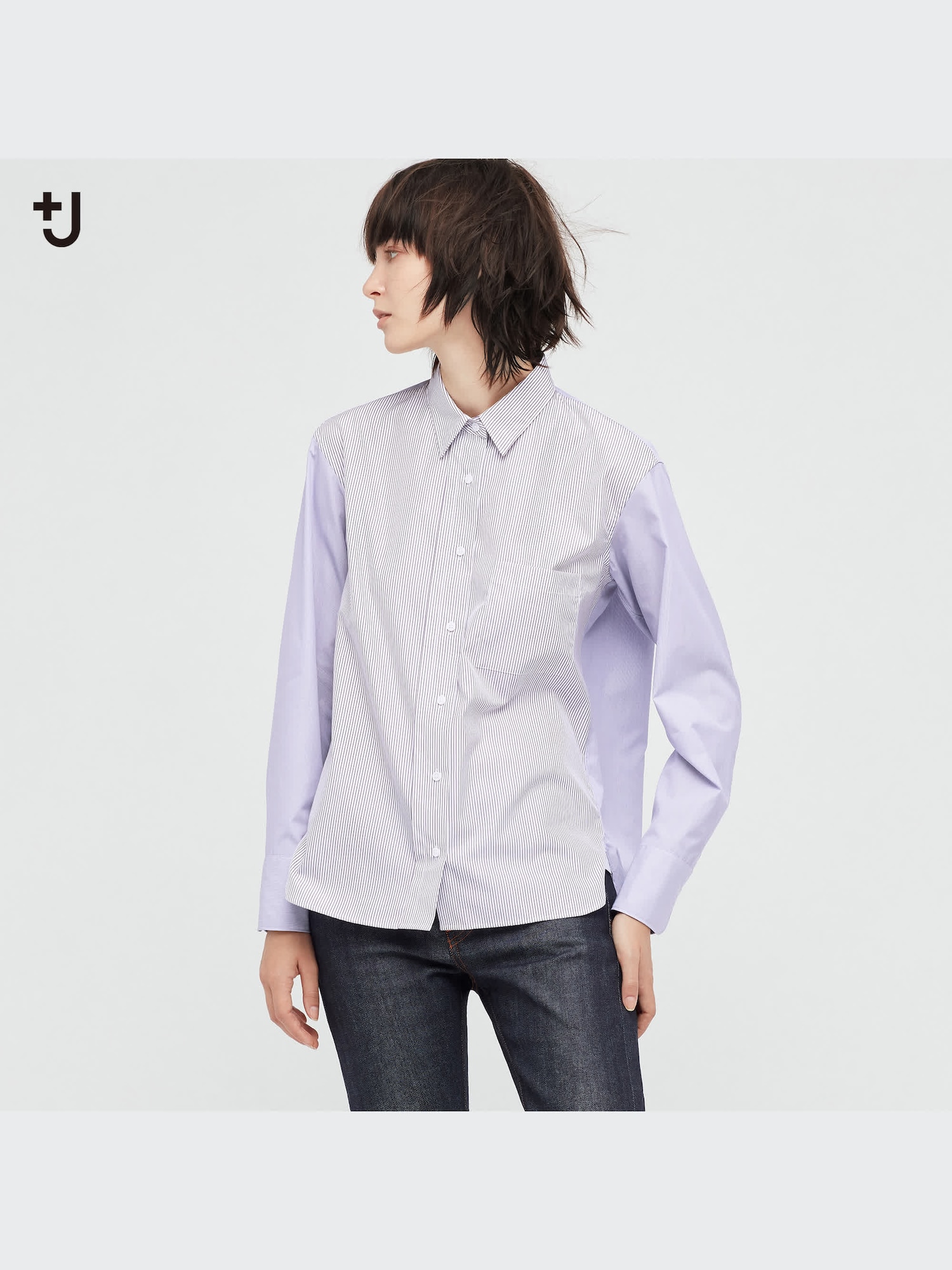 Mfil/長袖ブラウス/--/コットン/BLU/ストライプ ストライプシフォンTブラウス A/C DESIGN BY ALPHA CUBIC