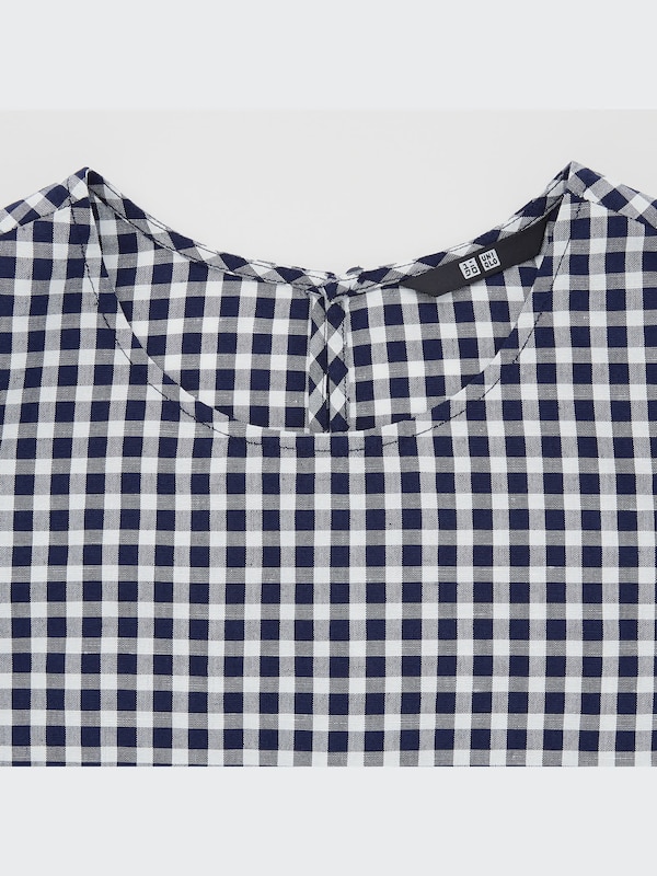 Linen Blend Checked Sleeveless Blouse
