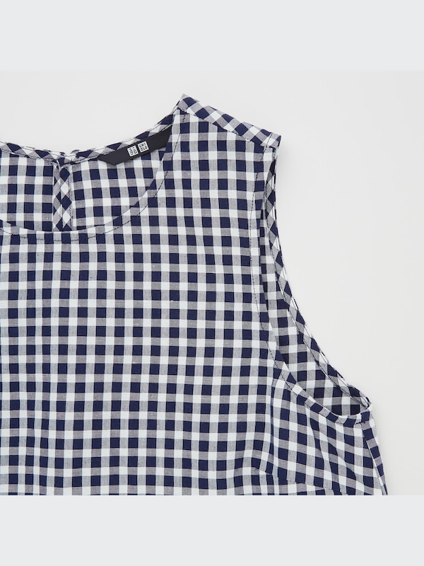 Linen Blend Checked Sleeveless Blouse